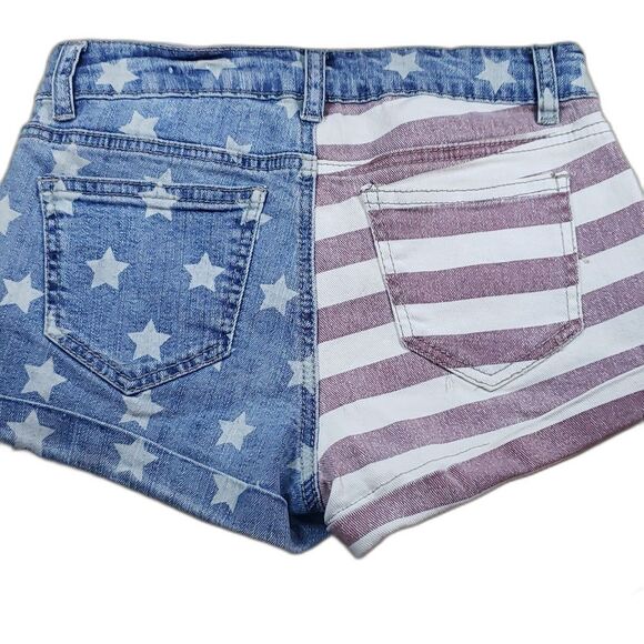 Vanilla Star High Rise Flag Jean Shorts Size 0 | USA American Flag Distressed - Picture 2 of 11